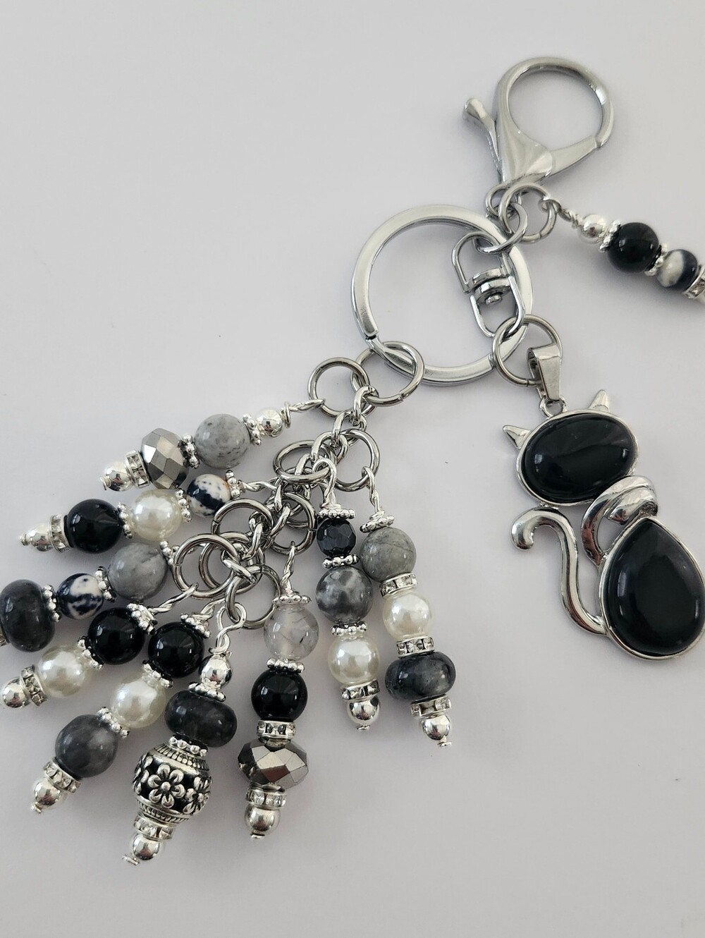 Cat Purse Charm or Keychain Granite Jasper Handcrafted